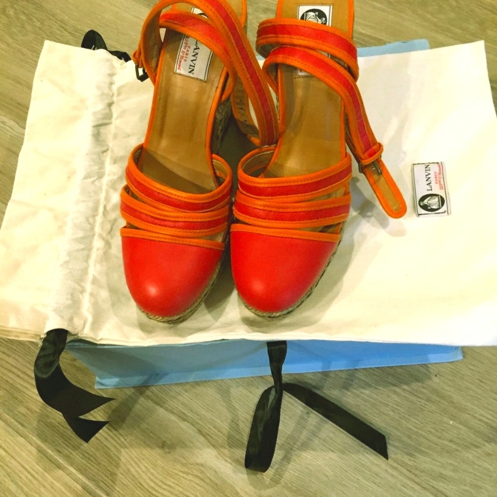 Lanvin coral wedge pump shoes size 38